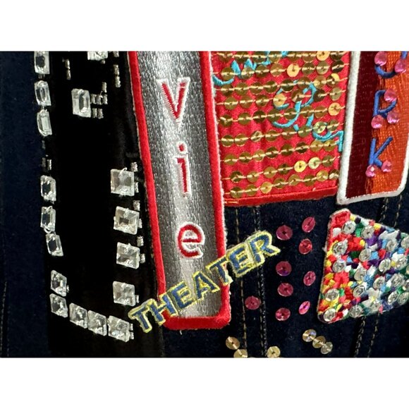 Diane's Essentials Women's New York Theme Beaded Embellished Denim Jacket Sz S - Picture 7 of 10